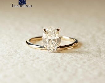 Ovale verlovingsring met laboratoriumdiamant, massief goud, handgemaakt