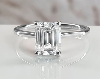 2 CT Emerald Cut Lab Grown Diamond Engagement Ring, Solid Gold
