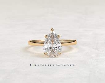 Pear Cut Lab Grown Diamond Engagement Ring, Solid Gold, IGI Certified