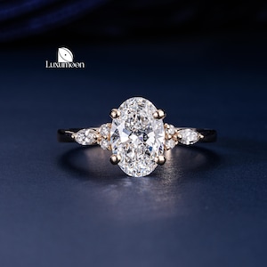Oval Cut Lab Grown Diamond Engagement Ring, 1.5 to 2 CT IGI Certified Oval Cut E VVS2 Lab Created Diamond Proposal Ring, Muse Cluster Ring
