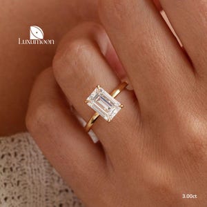 E VVS2 Emerald Cut Lab Grown Diamond Ring, Hidden Halo Engagement Ring, Wedding Ring, IGI Certified Lab Created Diamond, Anniversary Ring