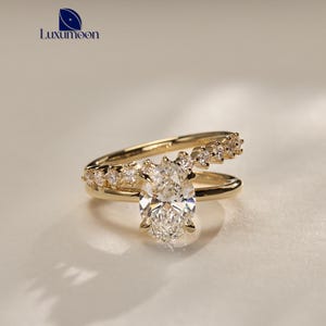 2.0 Carat Hidden Halo Engagement Ring Set, IGI Certified E VVS2 Oval Lab Grown Diamond, Matching Round Diamonds Wedding Band 14k Yellow Gold