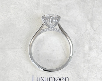 2 Carat Round Brilliant D-E VS1 Lab Diamond Ring, 18K Solid White Gold 6 Prong Engagement Ring, Ideal Cut Flush Fit Six Prong Solitaire Ring