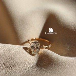 Oval Lab Grown Diamond Distance Pave Ring, 1 to 2 CT Oval Diamond Engagement Ring, Wedding Ring, Lab Created Diamond Ring, Anniversary Gift