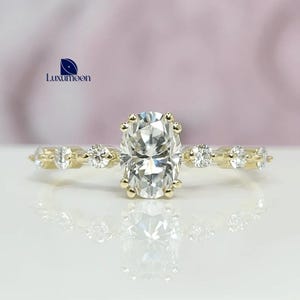 1.0 CT Lab Grown Diamond Distance Pave Ring, 14K Gold Diamond Engagement Ring, Oval Shape Avant Garde Ring, Certified Diamond Proposal Ring
