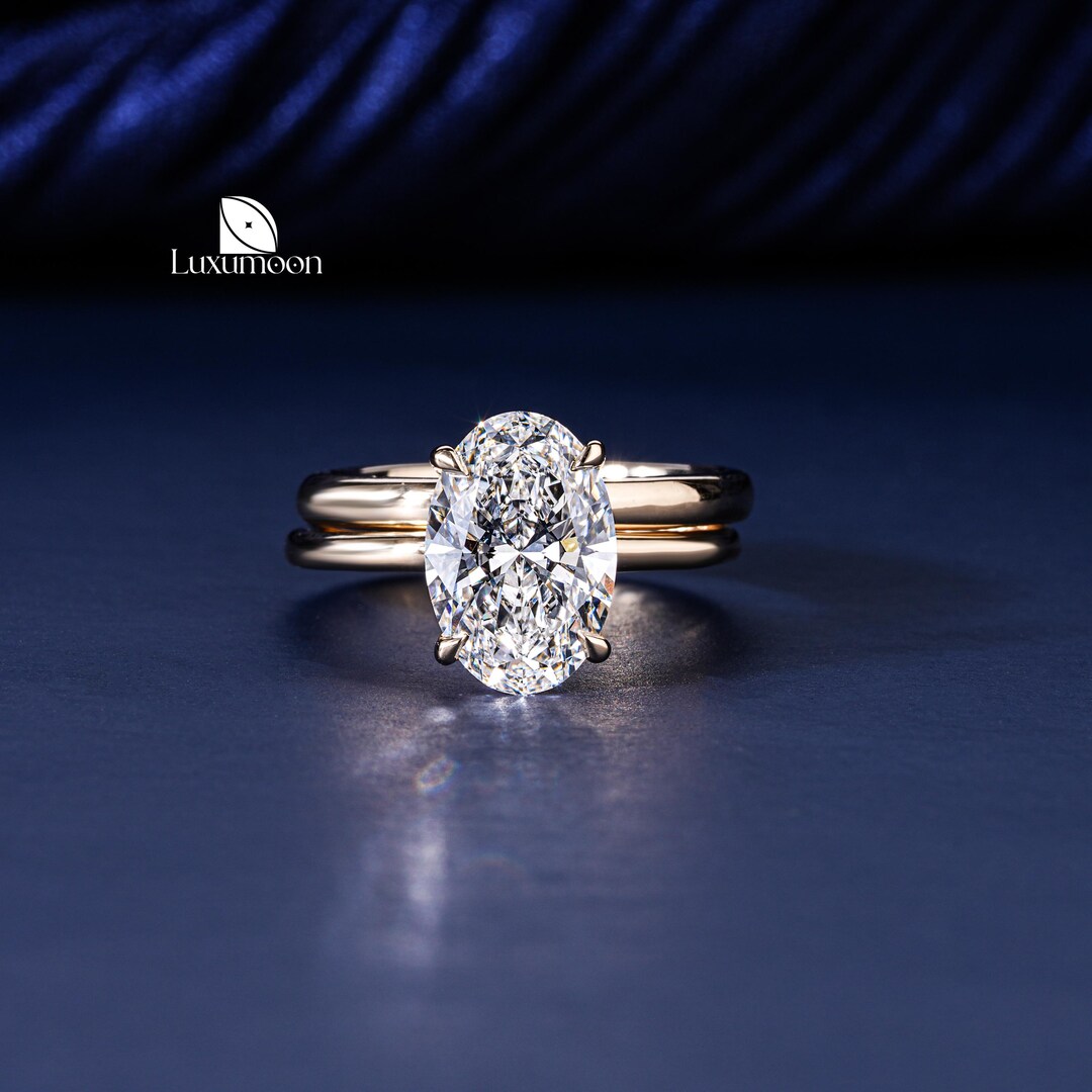 2.5 CT IGI Certified E VVS Oval Lab Grown Diamond Engagement Ring Set ...