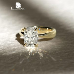 Elongated Cushion Lab Diamond Engagement Ring, Wide Band, Handmade