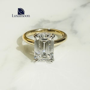 Emerald Cut Lab Grown Diamond Engagement Ring, 1 to 3 CT Hidden Halo Setting Ring, Wedding Ring, Lab Created Diamond Ring, Anniversary Gift