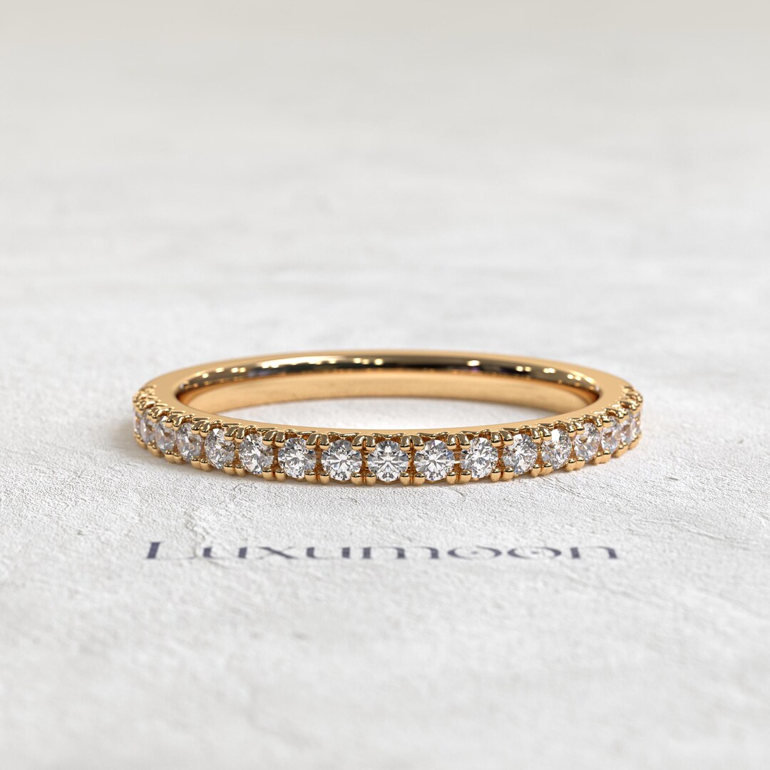 14k Gold Micro Pave Diamond Wedding Band, Half Eternity Ring - Etsy