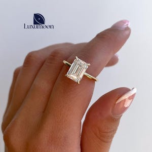 Emerald Cut Lab Grown Diamond Hidden Halo Ring, 1 to 3 CT Emerald Engagement Ring, Wedding Ring, Lab Created Diamond Ring, Anniversary Gift