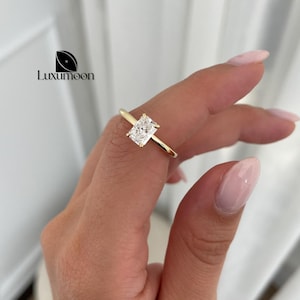 IGI Certified Radiant Cut Lab Grown Diamond Wedding Ring, E VVS2 Diamond Solitaire Engagement Ring, Hidden Halo Proposal Ring for Girlfriend