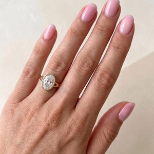 2 Carat Oval Lab Grown Diamond Bezel Engagement Ring, Split Shank, Solid Gold image 13