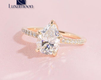 Pear Cut Lab Grown Diamond Engagement Ring, Flower Petal Prong, IGI Certified