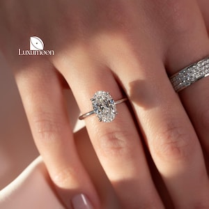 Oval Cut Lab Grown Diamond Hidden Halo Ring, 1 to 3 CT E VVS2 IGI Certified Oval Cut Diamond, Engagement Ring, Wedding Ring, Proposal Ring