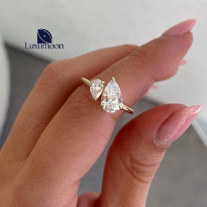 Toi Et Moi Engagement Ring, 1.6 TCW Pear Cut Lab Grown Diamond Wedding Ring, IGI Certified 2 Stone Ring, 14K Yellow Gold Diamond Jewelry