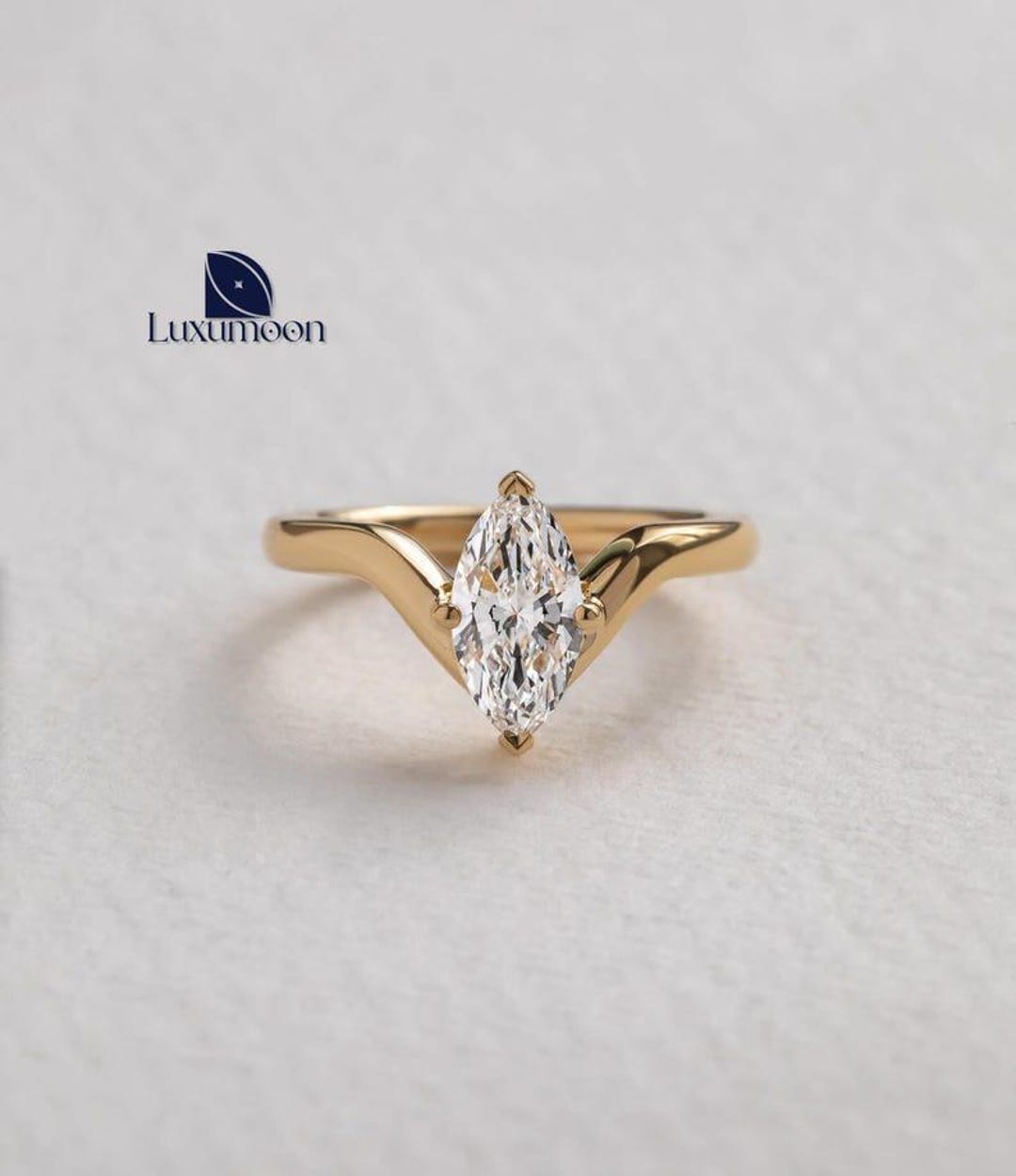 Marquise Cut Lab Grown Diamond Engagement Ring, Solid Gold Solitaire - Etsy