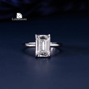 2.5 CT Emerald Cut Lab Grown Diamond Ring, Hidden Halo Engagement Ring, Wedding Ring, E VVS IGI Certified Lab Created Diamond, Proposal Ring