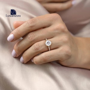 Round Cut Lab Grown Diamond Ring, Pave setting Engagement Ring, E VVS IGI Certified Lab Created Diamond Wedding Ring, Beautiful Pave setting
