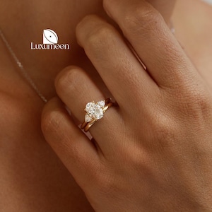 2 to 3 CT Oval Diamond Engagement Ring, Trillion Cut Side Diamonds In 14K Yellow Gold, Wedding Ring, Three Stone Ring, Proposal Ring For Her