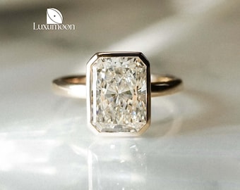 Anello di fidanzamento con castone di diamanti luminosi coltivati in laboratorio, fatto a mano
