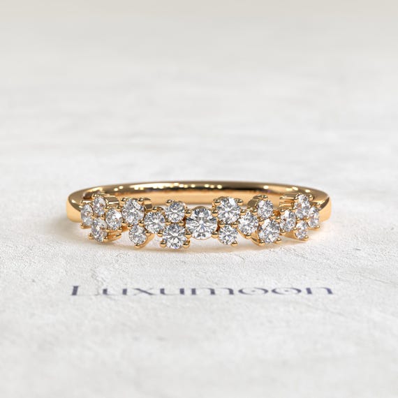 Lab Grown Diamond Half Eternity Ring Real Lab Diamond Wedding Ring Anniversary Ring for Wife Tiny Round Diamonds Band Diamond Stackable Ring