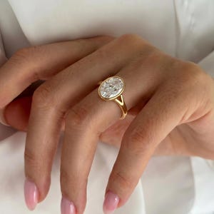 2 Carat Oval Lab Grown Diamond Bezel Engagement Ring, Split Shank, Solid Gold image 15