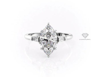 1CT- 2CT Drei Stein Marquise Diamant Verlobungsring, Halo-Ehering mit Marquise-Schliff Diamant, Lab gewachsener Diamantring, Geschenk für sie