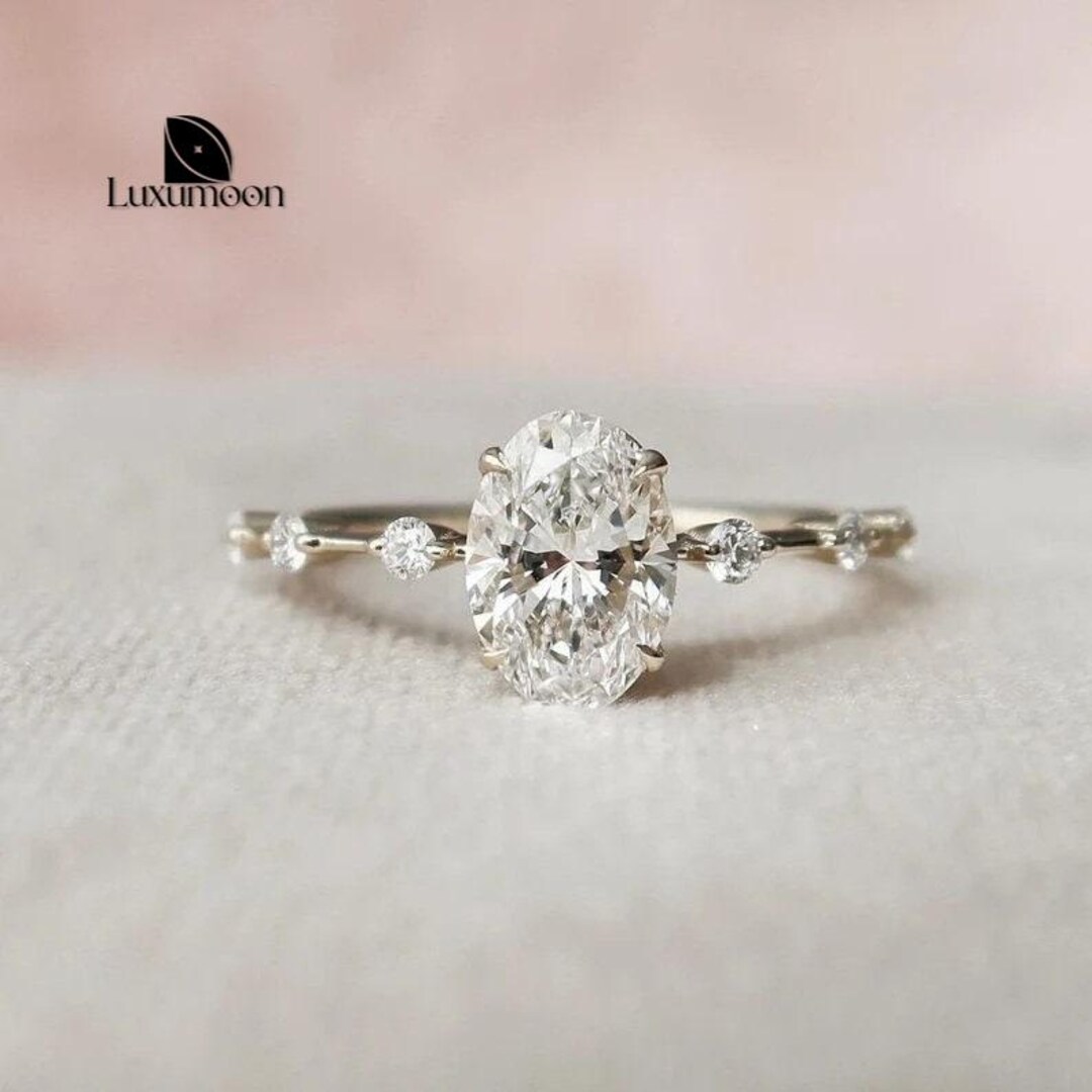 Oval Lab Grown Diamond Distance Pave Ring, 1 to 3 CT Oval Engagement ...