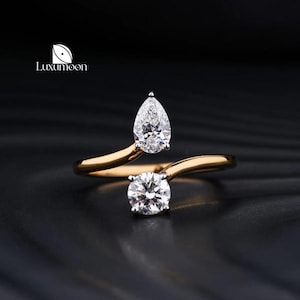 1 CT Lab Grown Diamond Toi et Moi Ring, Solid Gold Wedding Ring, Pear & Round Cut IGI Certified Diamond, Unique Two Stone Engagement Ring