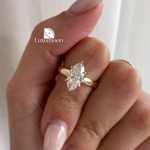 Marquise Cut IGI Certified Lab Grown Diamond Solitaire Engagement Ring, 2 to 3 CT E VVS2 Marquise Cut Diamond With Thick Band Proposal Ring