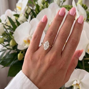 Marquise Diamond Engagement Ring Genuine Lab Grown Diamond Anniversary Ring Unique Proposal Ring for Her Six Claw Prong Setting Ring Gift