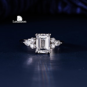 Emerald Cut Lab Grown Engagement Ring, IGI Certified E VVS2 Lab Created Diamond, Side Pear lab grown, Wedding Ring, Proposal Ring For Women