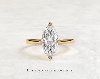 Anillo de compromiso de diamantes cultivados en laboratorio de 2 quilates, solitario de oro hecho a mano