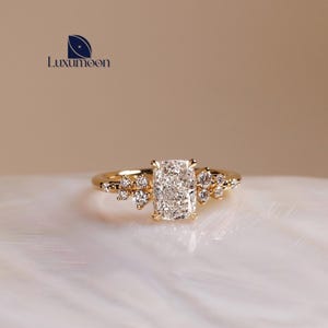 Elongated Cushion Cut Lab Grown Diamond Ring, 1.5 to 2.5 CT, Cluster Setting Engagement Ring, Wedding Ring, Proposal Ring, Anniversary Gift