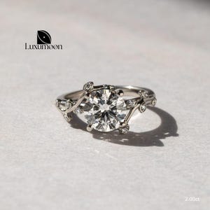 Round Brilliant Cut Lab Grown Diamond Nature Inspired Engagement Ring, 1 to 3 CT Round Lab Grown Diamond Ring, Promise Ring, Floral Design
