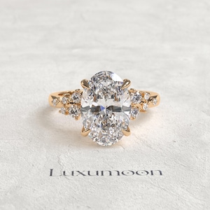 Oval Cut Lab Grown Diamond Engagement Ring, 1.5 to 3 CT IGI Certified Oval Cut Lab Created Diamond Proposal Ring, Muse Cluster Wedding Ring
