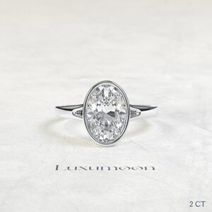 2 Carat Oval Lab Grown Diamond Bezel Engagement Ring, Split Shank, Solid Gold image 18