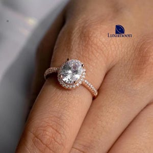 2 CT Oval Cut Lab Grown Diamond Engagement Ring, 14K Gold Halo Ring, Engagement Gift For, Certified Lab diamond ring, 14K Gold Proposal ring