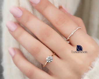 Handgefertigter Verlobungsring mit IGI-zertifiziertem, rundem, im Labor gezüchtetem Diamanten (Solitär)