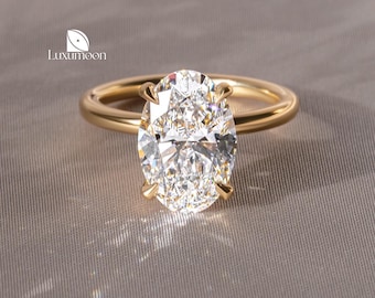 Oval Lab Grown Diamond Engagement Ring, Hidden Halo, Solid Gold