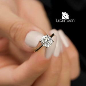 Solitaire Round Cut Lab Grown Diamond Engagement Ring, E/VVS2 IGI Certified Lab Created Diamond, Hidden Halo Wedding Ring, Anniversary Gifts