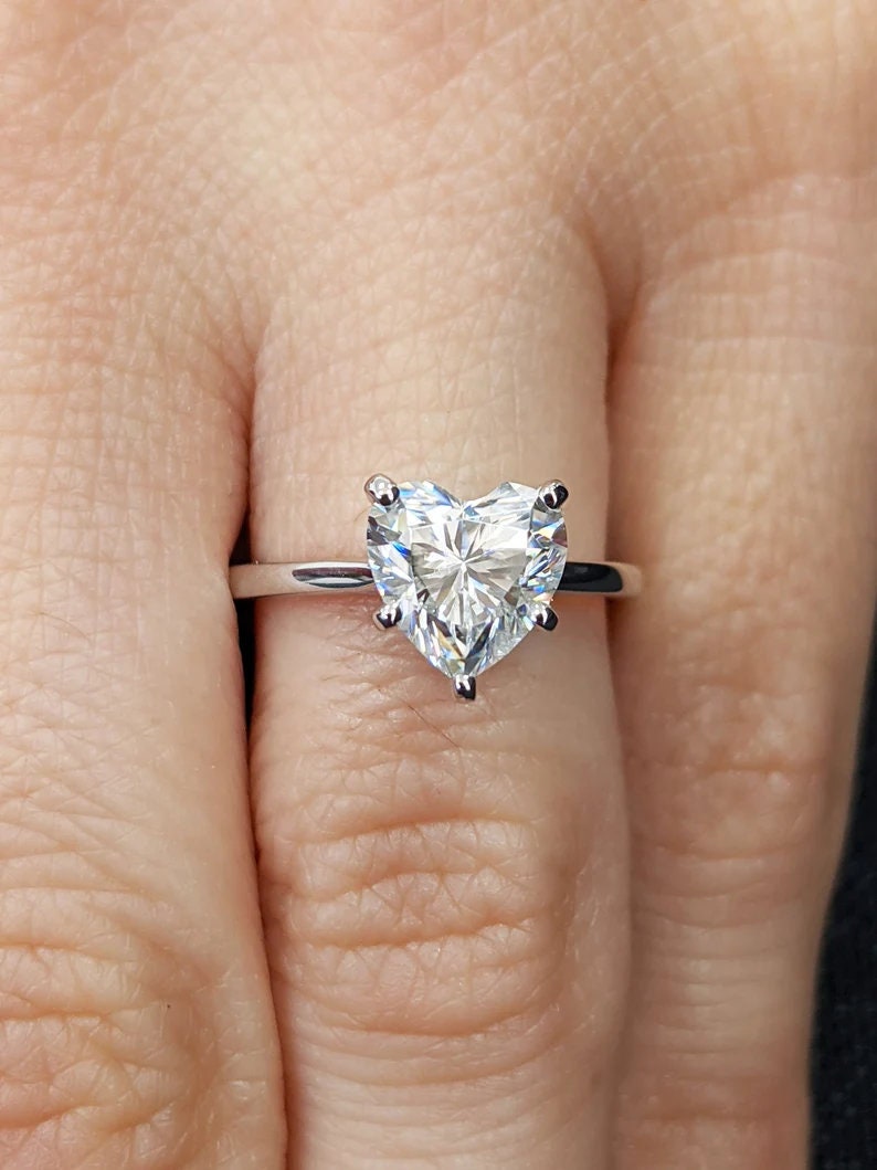 1.5 CT Heart Cut Lab Grown Diamond Ring / Solitaire Heart diamond ring / Heart Engagement Ring / Lab grown Engagement Ring / White gold /