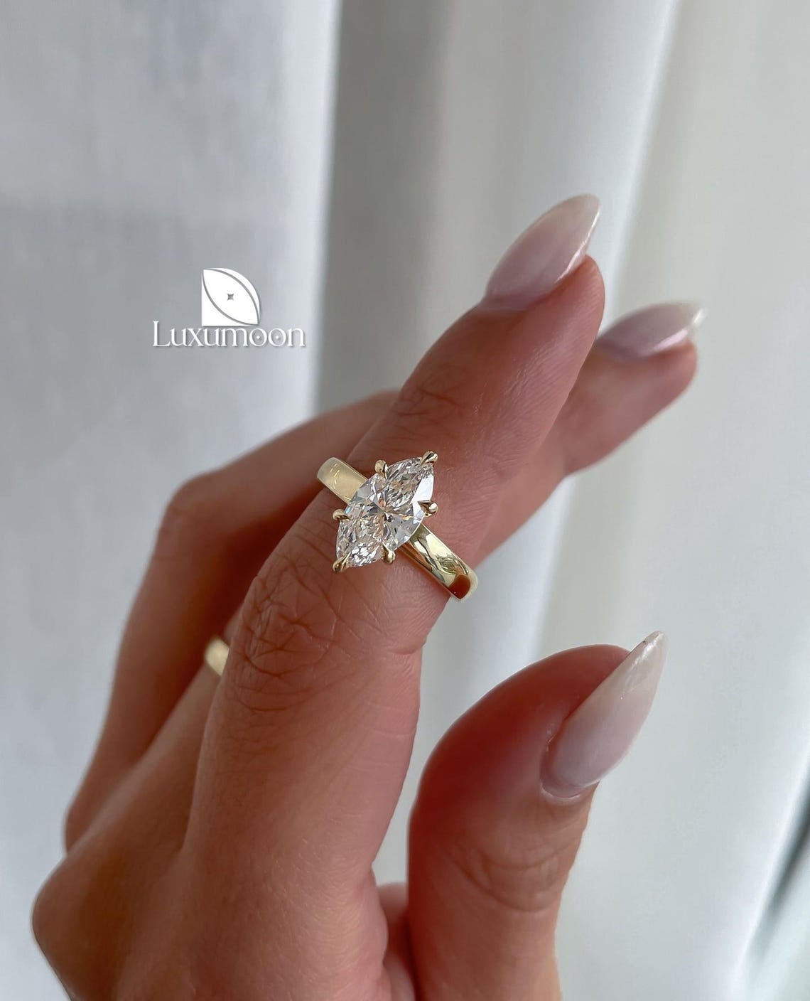 Marquise Cut Lab Grown Diamond Engagement Ring, Thick Band Solitaire - Etsy