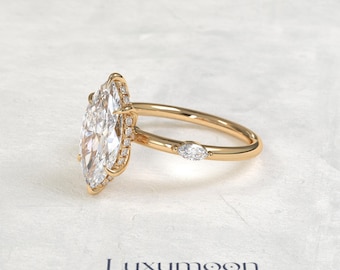 Marquise Lab-Grown Diamond Engagement Ring, 3 Stone Gold Trilogy Ring