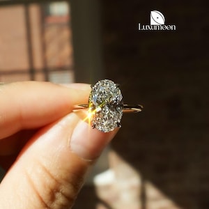 Oval Cut Lab Grown Diamond Hidden Halo Ring, 2 to 3 CT Oval Diamond Engagement Ring, Wedding Ring, Proposal Diamond Ring, Anniversary Gift