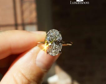 Oval Cut Lab Grown Diamond Hidden Halo Ring, 2 to 3 CT Oval Diamond Engagement Ring, Wedding Ring, Proposal Diamond Ring, Anniversary Gift