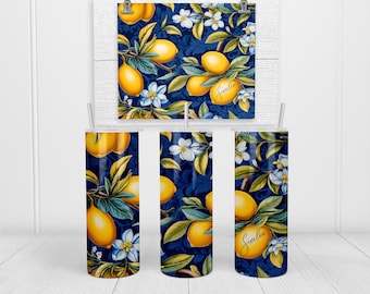 Lemon Stainless Steel Tumbler: Italian Tile Design, Personalized