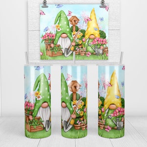 Gnome Garden Stainless Steel Tumbler, Butterfly, Summer, Sports Bottle, Birthday, Wedding, Spring, Flowers, Bird House, Wedding, Cup
