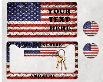 American Flag USA Auto Tag Personalized FREE Custom License Plate Frame 