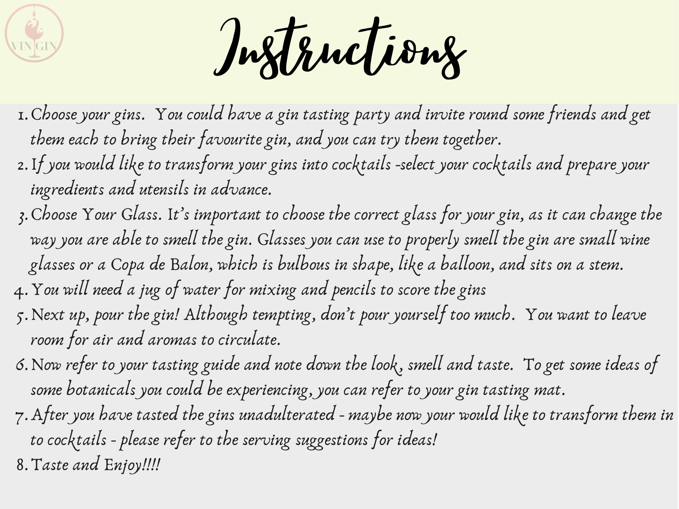 Gin Tasting Party Kit Etsy